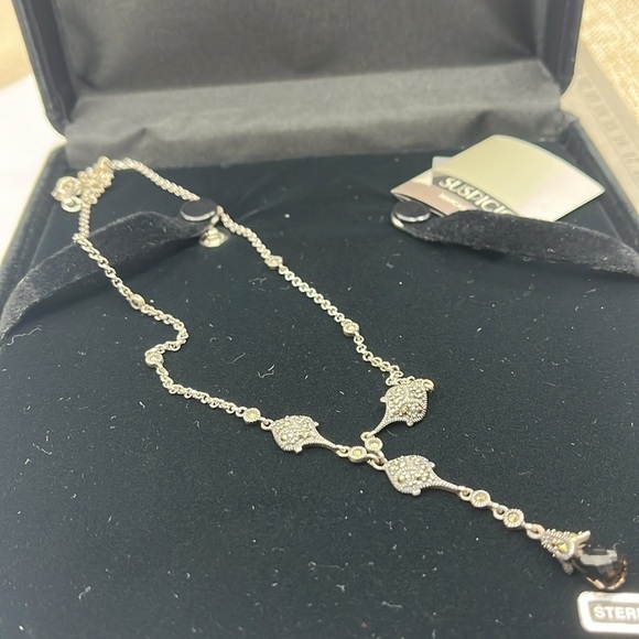 Vintage Sparkle ✨ Suspicion 925 Silver & Marcasite Elegance Necklace 🖤 - Picture 9 of 13